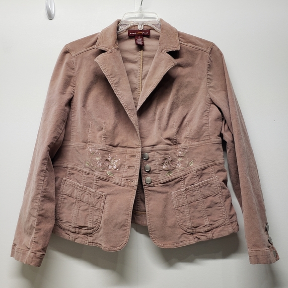 Jones Wear Jeans Jacket Womens 16 Dusty Rose Corduroy Embroidered Preppy Y2K - Picture 1 of 12